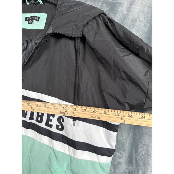 Riley & James Windbreaker Jacket Woman's "Good Vibes" M Black & Mint - Picture 5 of 10